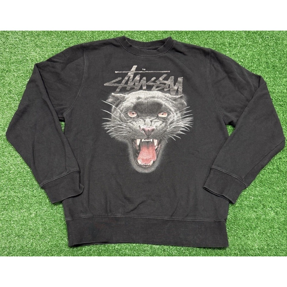 Stussy VTG Black Panther Graphic Spellout Crewneck Size Small Men's USA